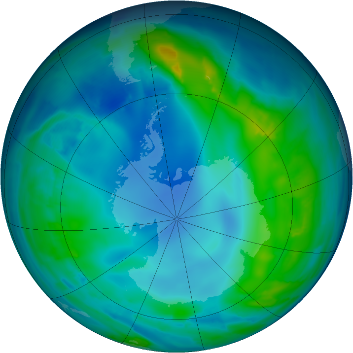 Antarctic ozone map for 15 May 2013
